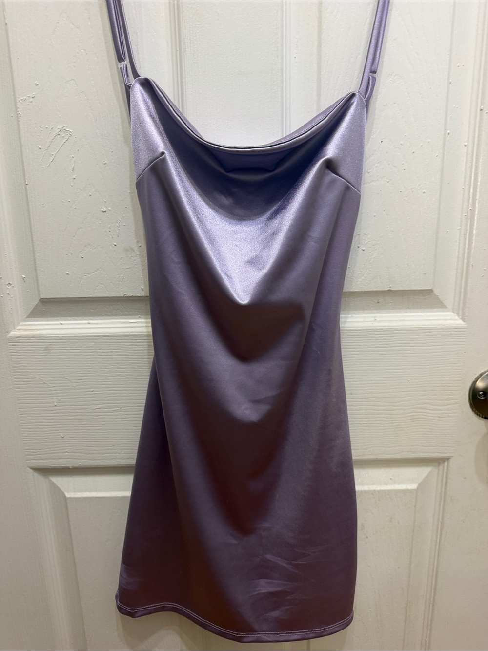 Lavender Satin Cowl Mini Dress with Adjustable Straps